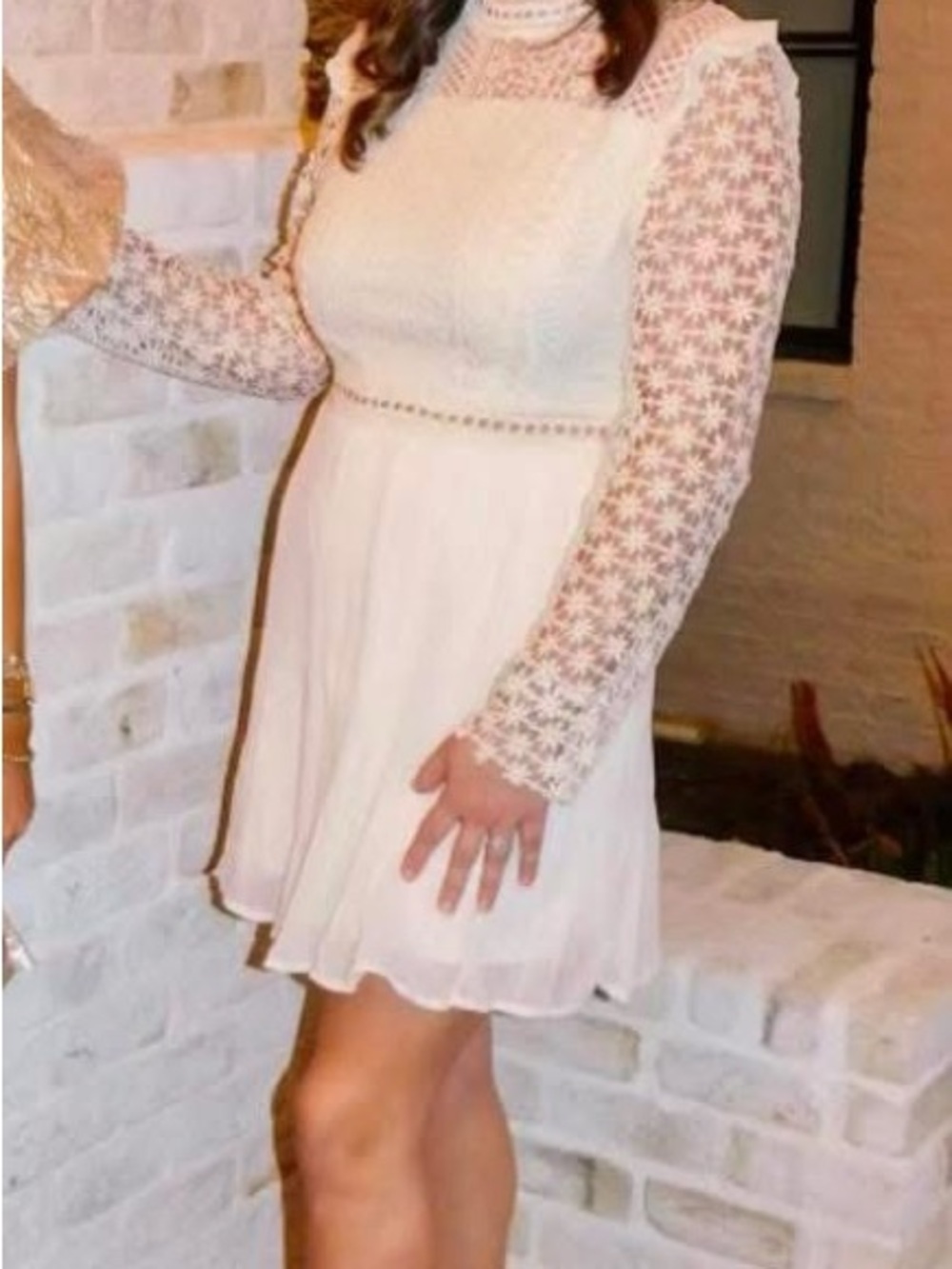 Lace Sleeve White Mini Dress - Elegant Women's Dress